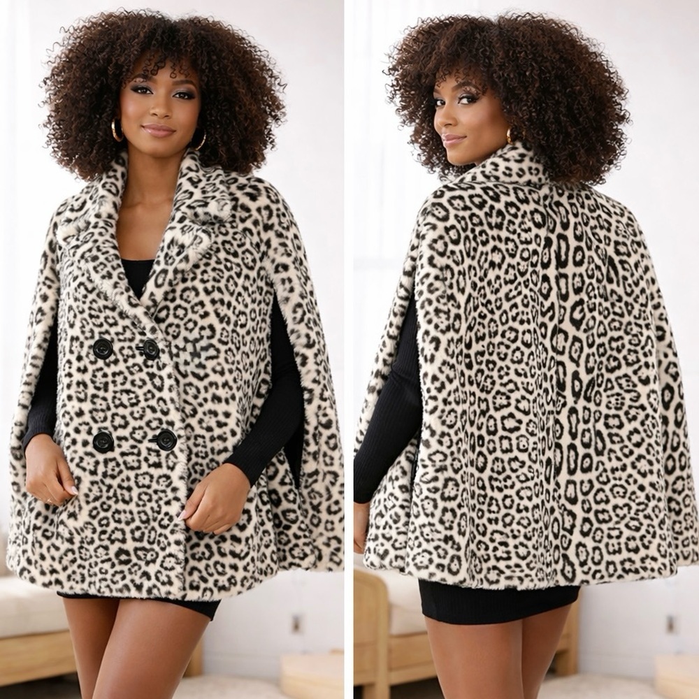 Rachel Zoe NWT Leopard Faux Fur Jacket Coat One Size Glam Statement Outerwear